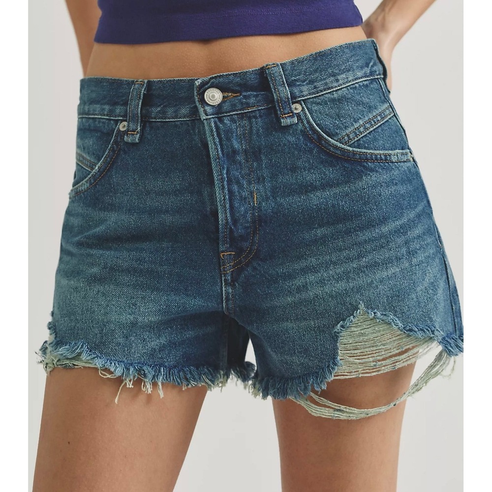 We The Free Free People Now Or Never Denim Shorts 27 Blue High Rise Distressed